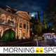The front of Disney's Haunted Mansion attraction at night, as it appears in the Disneyland resort.